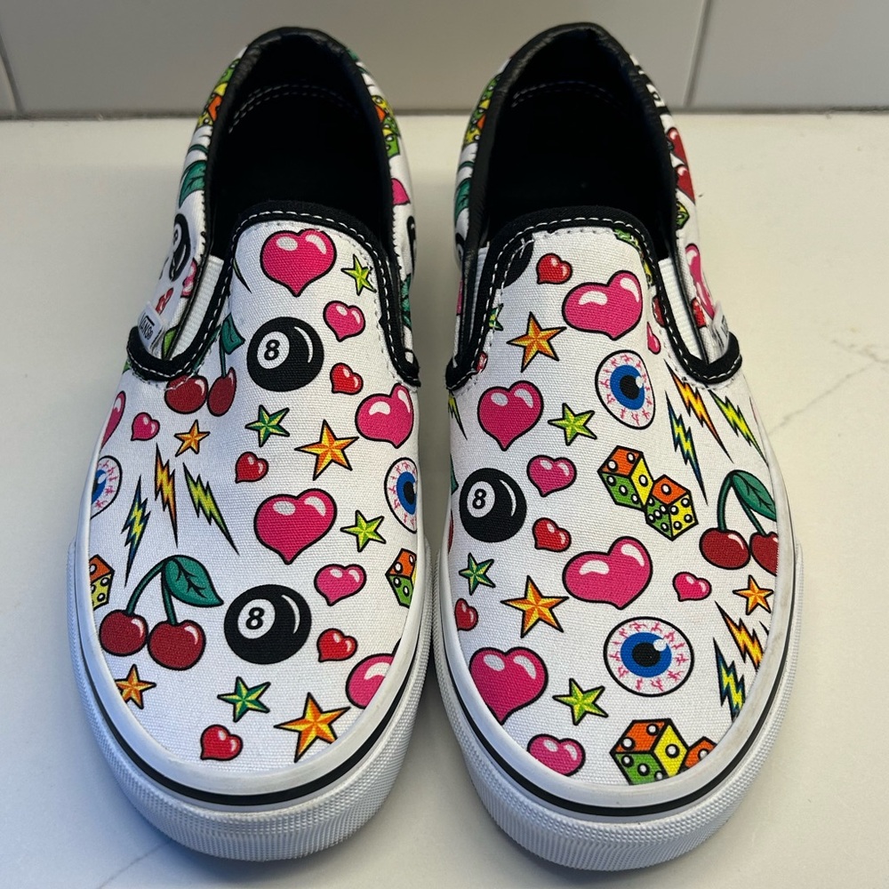 Vans Classic Slip-On Dice Bolts Hearts Eyeballs Cherries 8-Balls Sneakers W 5.5